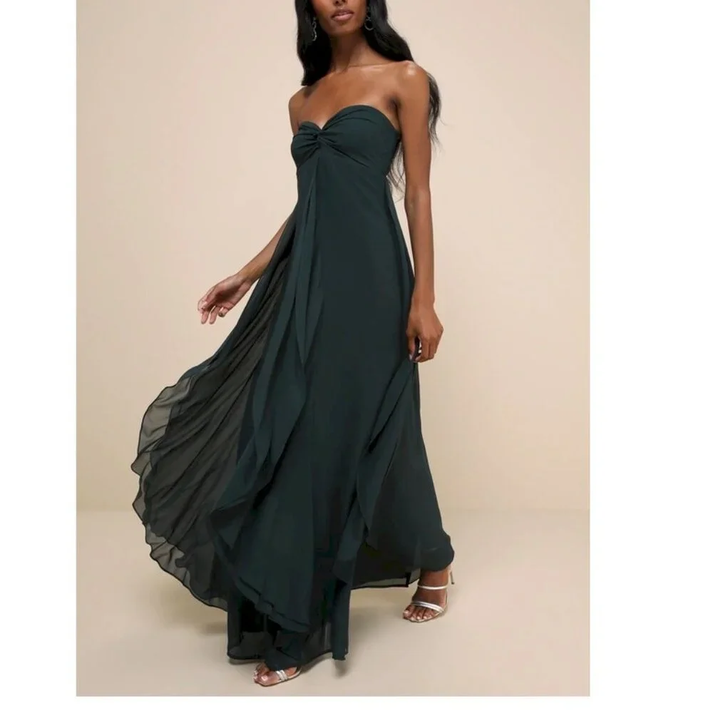Lulu's Dark Teal Blue Green Maxi Dress - Picture 3 of 15